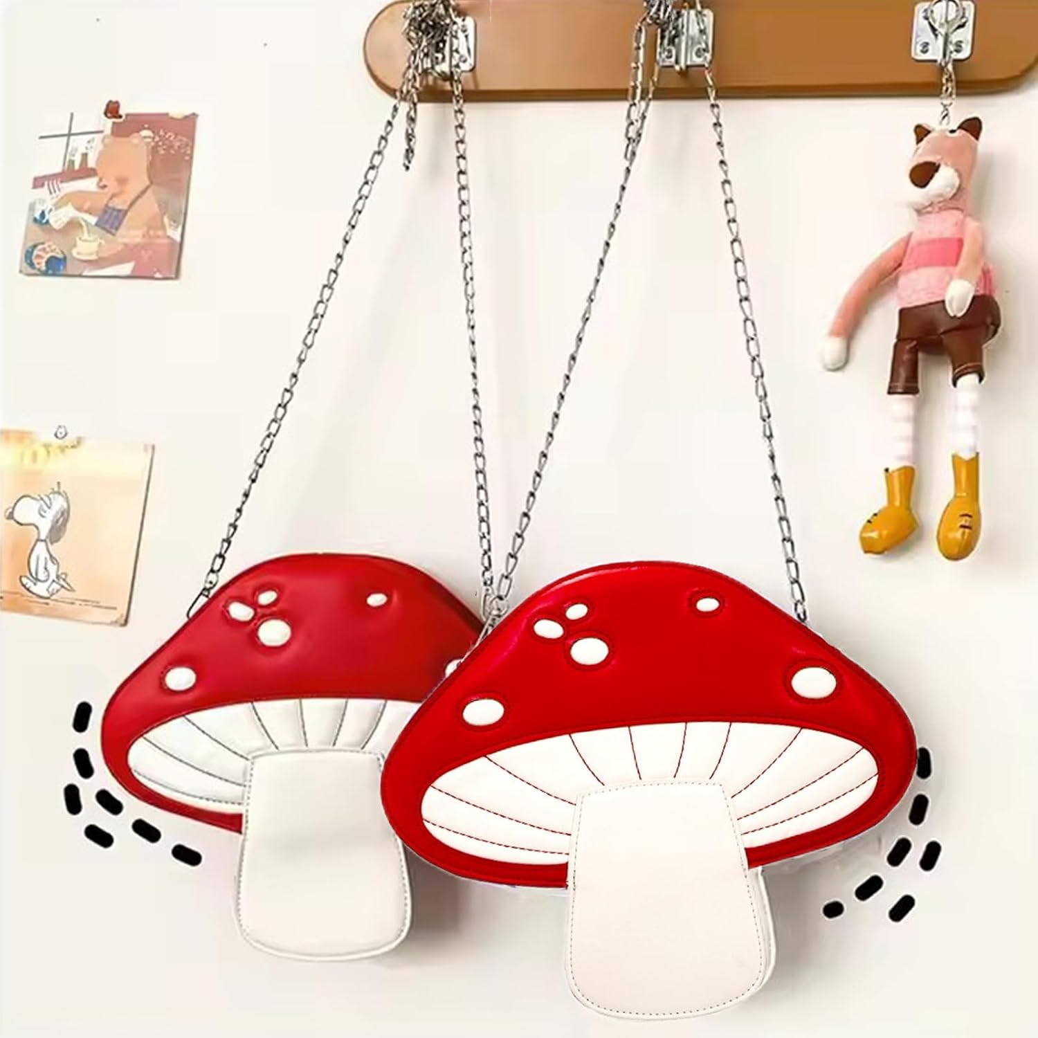 Mushroom Crossbody Purses, PU Leather Shoulder Bags with Strap, Cute Unique Purses for Women Girl, Lovely Novelty Christmas Mushroom Gifts - Image 6