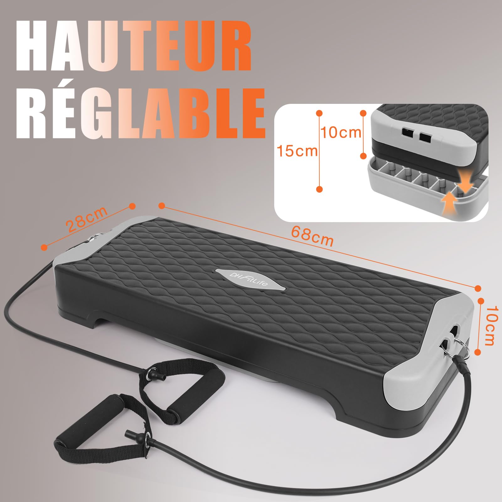DH FitLife Stepper pour la maison | Balance Training | Planche de step réglable 10/15 cm | Stepper aérobic & Step Up | Fitness, renforcement musculaire & entraînement de coordination
