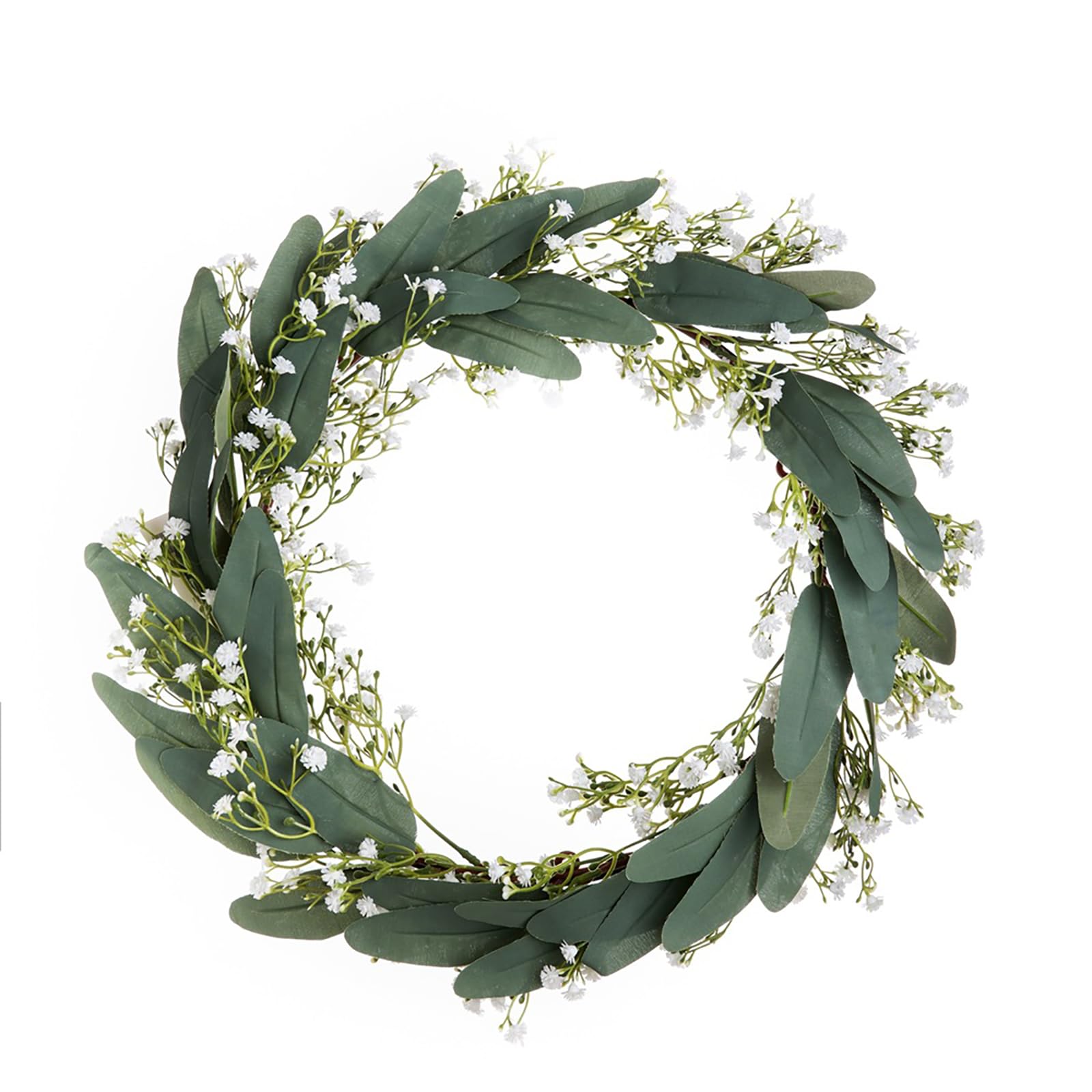 Türkranz Sommer, Künstliche Schleierkrautkranz Bambusblätter Kranz 40 cm/16 Zoll Grüner Wandkranz Eukalyptus Türkranz Ganzjährig für Haustür