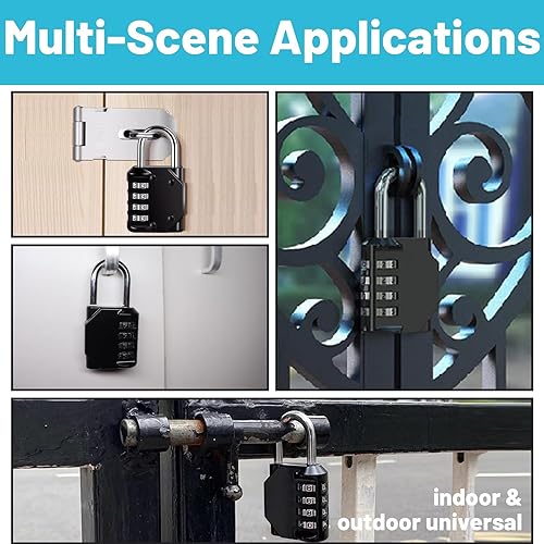 Miniatura 7 de Cerradura de combinación de 4 dígitos, cerradura de casillero reiniciable, candado de combinación de metal impermeable para casillero de gimnasio