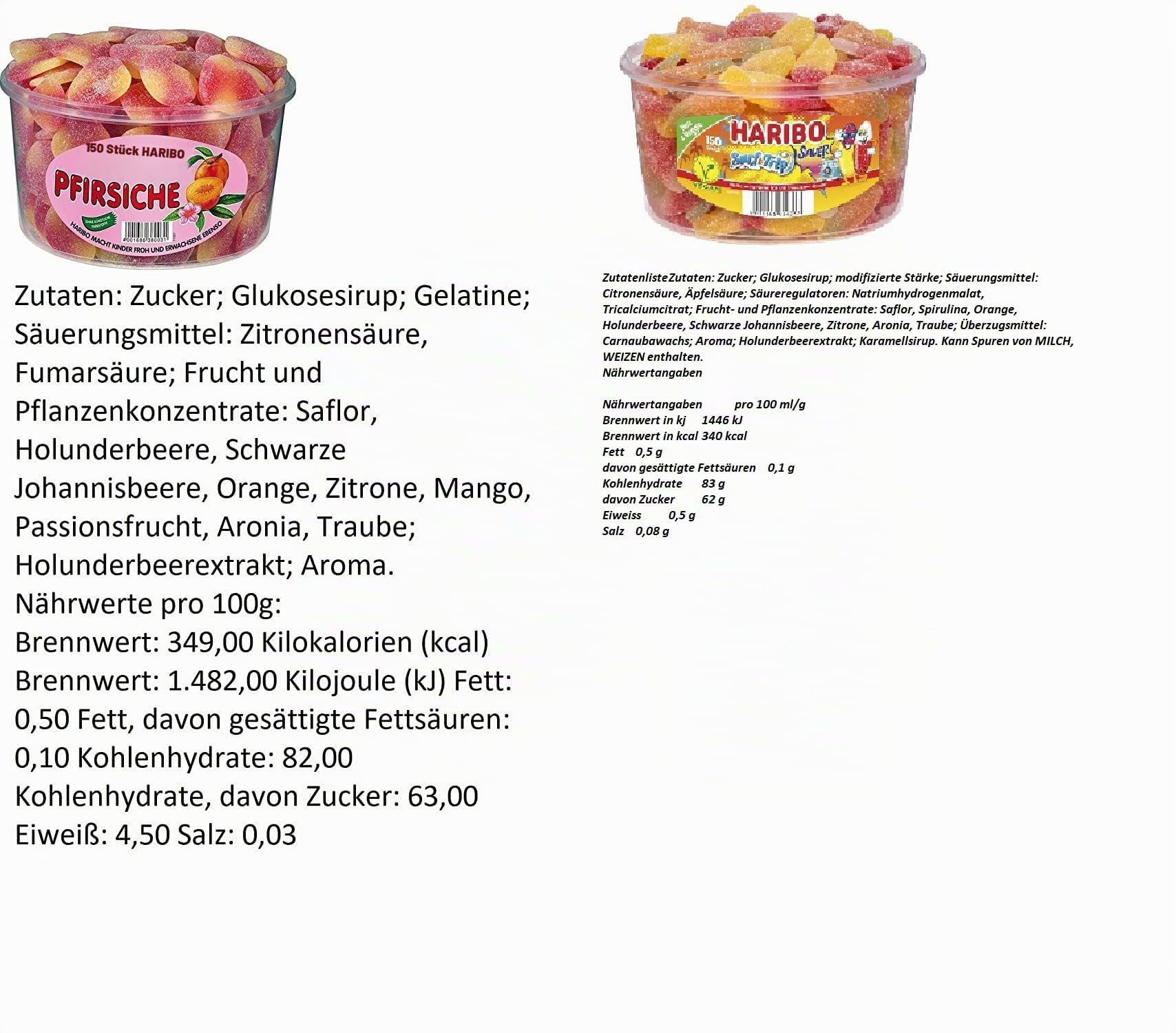 8 Dosen (10,05 Kg) Haribo Mixpaket Frösche, Schlümpfe, Schnuller, Kirsch-Cola, Pfirsiche, Magic Balla, Happy Cherries und Riesen Erdbeeren