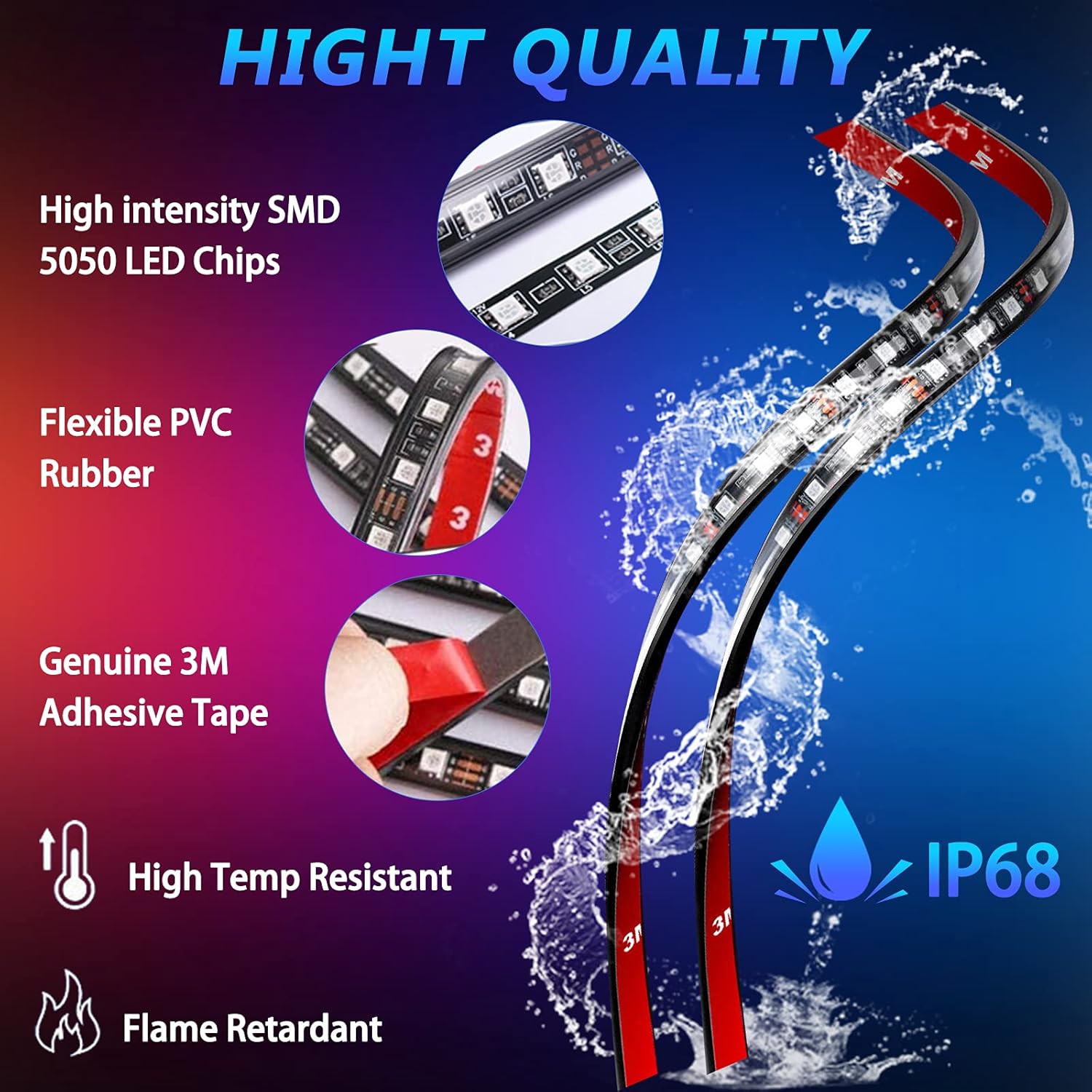 BLIAUTO LED Underglow Strip Lights Kit for Car Exterior RGB Neon Accent Lights Underbody Under Car Glow 4pcs Wireless Remote Control Music Sync Lights for Car Truck Jeep SUV Pickup Waterproof 60x90cm : Automotive