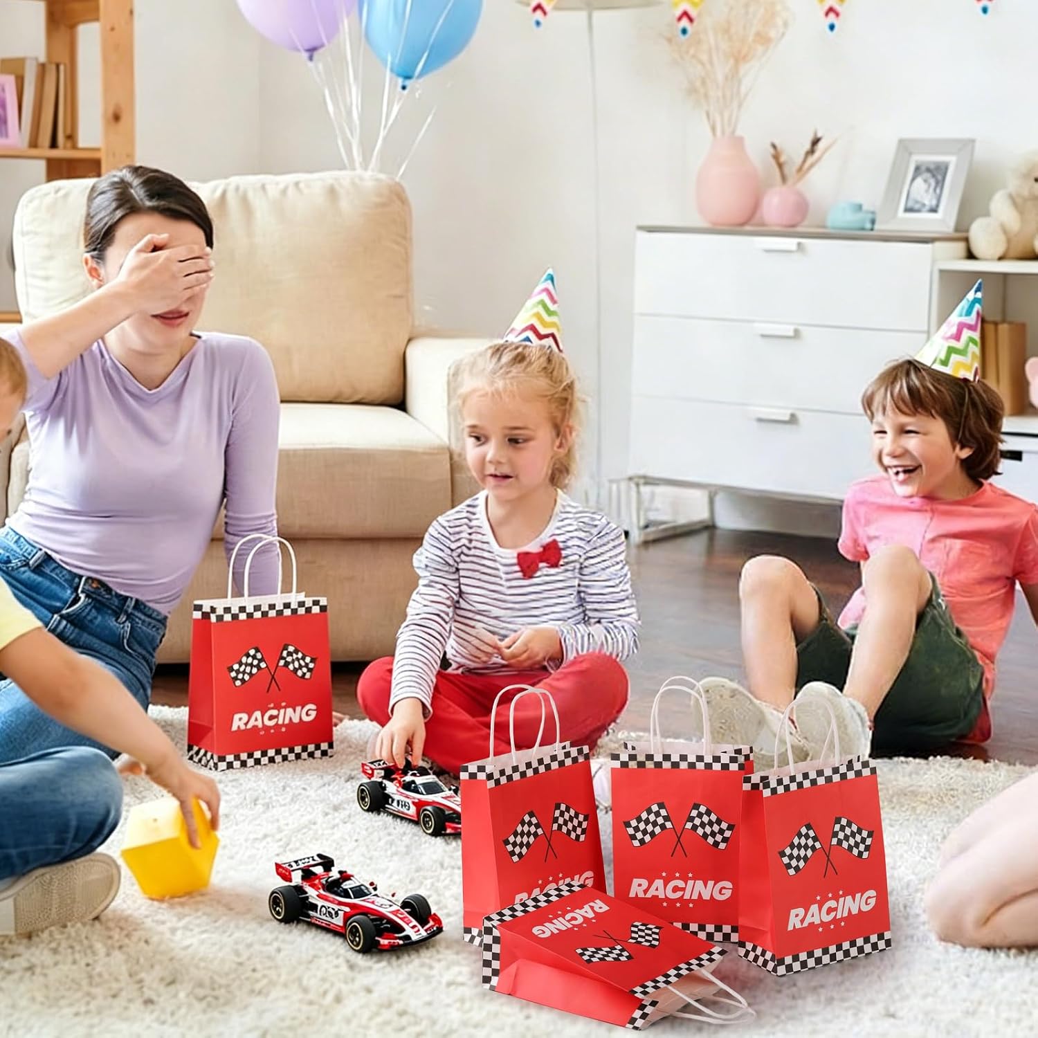 REZBLEATH 16 Pcs Frag Red Racing Party Favor Gift Bags with Handles image 3