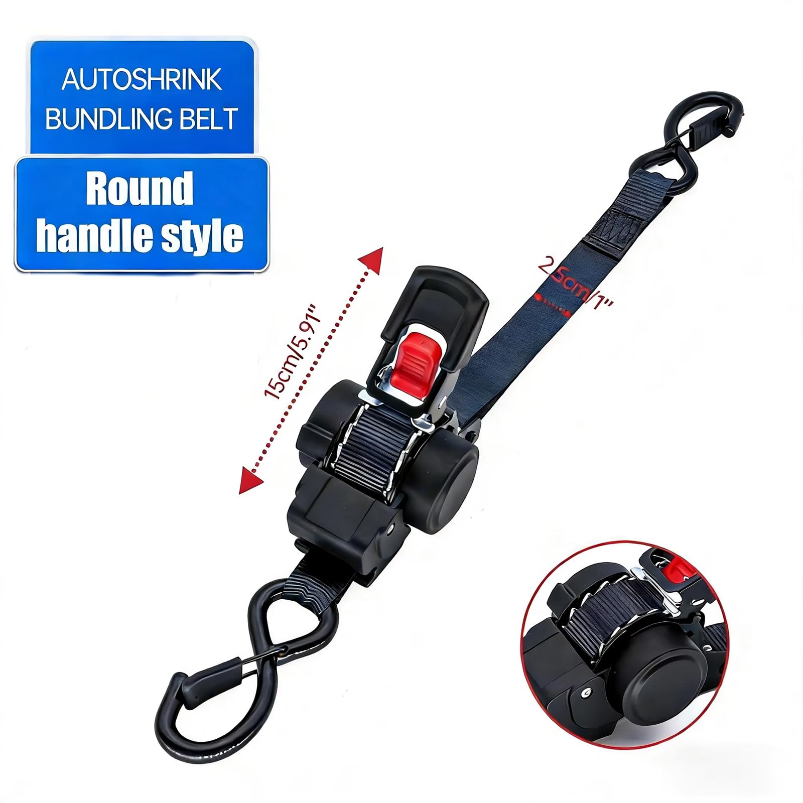 Automatik Spanngurt 4 Stück, 3 M × 25 mm, mit S Haken, 590KG,geeignet für Kastenwagen, Nutzfahrzeuge, Lieferwagen, Motorräder, Kajak-Anhänger und LKW