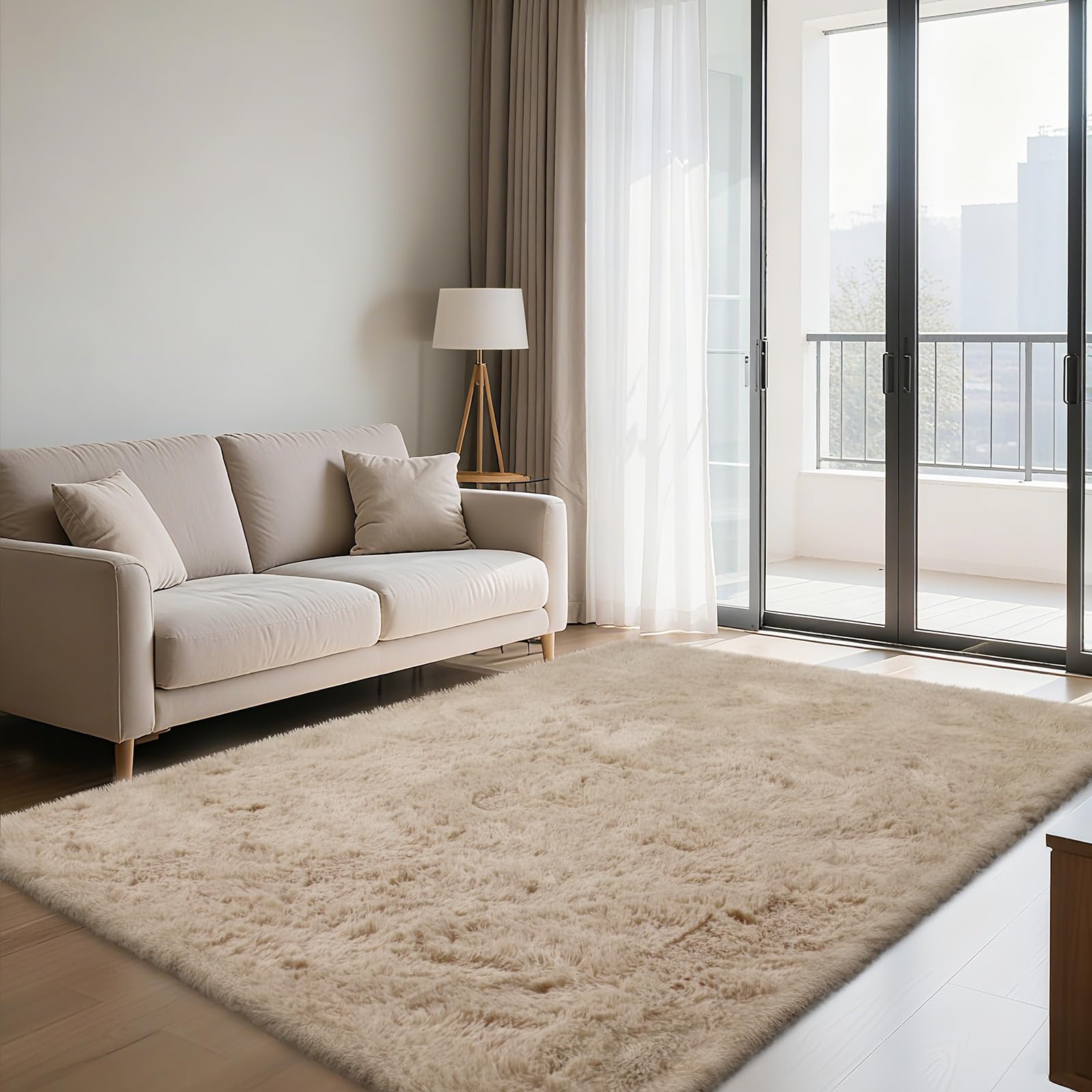Fluffy Rug Shaggy Area Rug Beige 4x6 Area Rugs for Bedroom Small Bedside Rug Soft Fluffy Shaggy Entryway