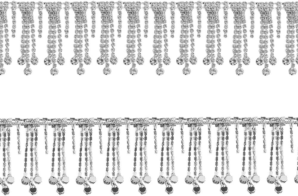 XINGYHENG 1 Yard Crystal Ribbon Tassel Chain Diamond Tassel Close Trimming Welding Claw Chain Strand String Decorated Chain for Crafts Project Birthday Decorations and Arts Furniture Clothing