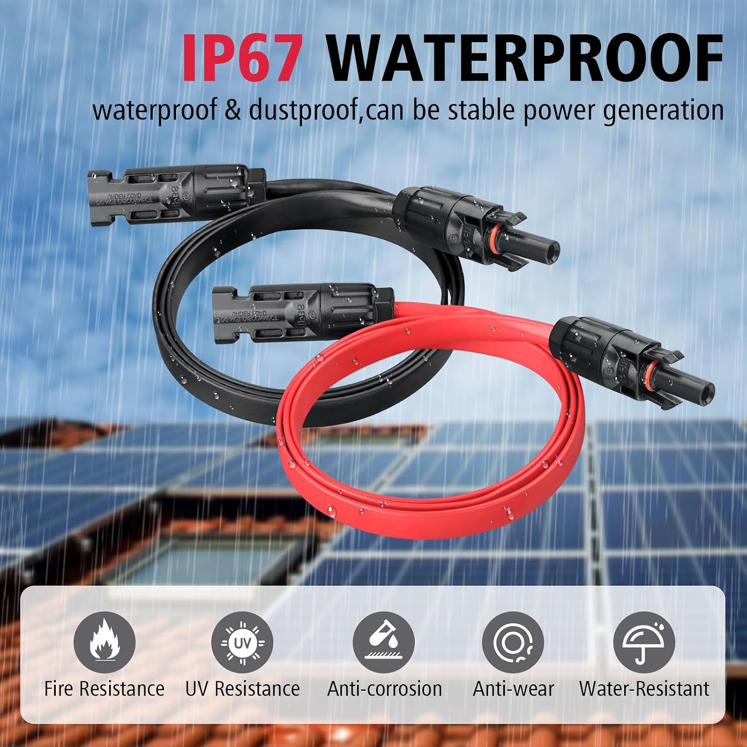 10AWG Super Flat Solar Cable Feed Through Balcony Door Window,3FT image 3