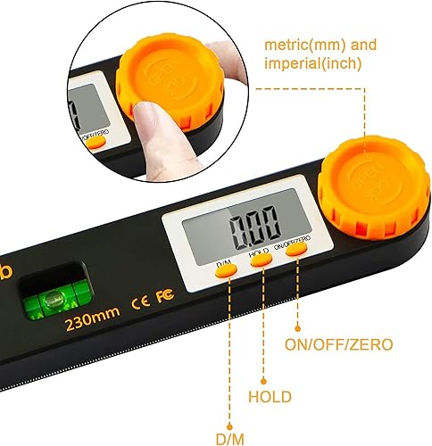 Miniatura 10 de Rainyb Herramienta de búsqueda de ángulo digital de 7 pulgadas, transportador digital LCD de 0 a 360 grados con niveles de burbujas verticales