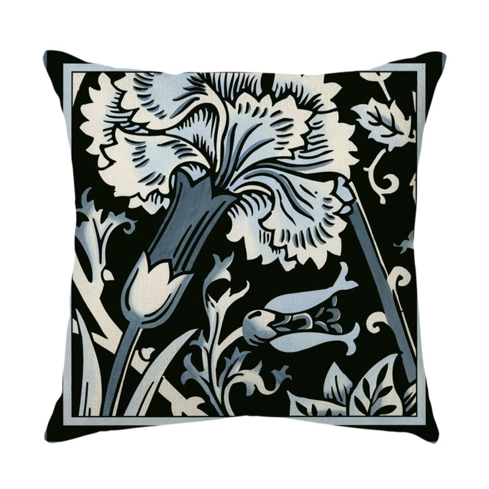 Lot DE 4 Housse De Coussin, Fleurs Abstraites Noires Taie d'oreiller Velvet/Lin Housse Coussin Carré Taies d'oreiller Décoratives pour Canapé Maison Salon Taies d Oreiller 80x80cm/32x32 inch