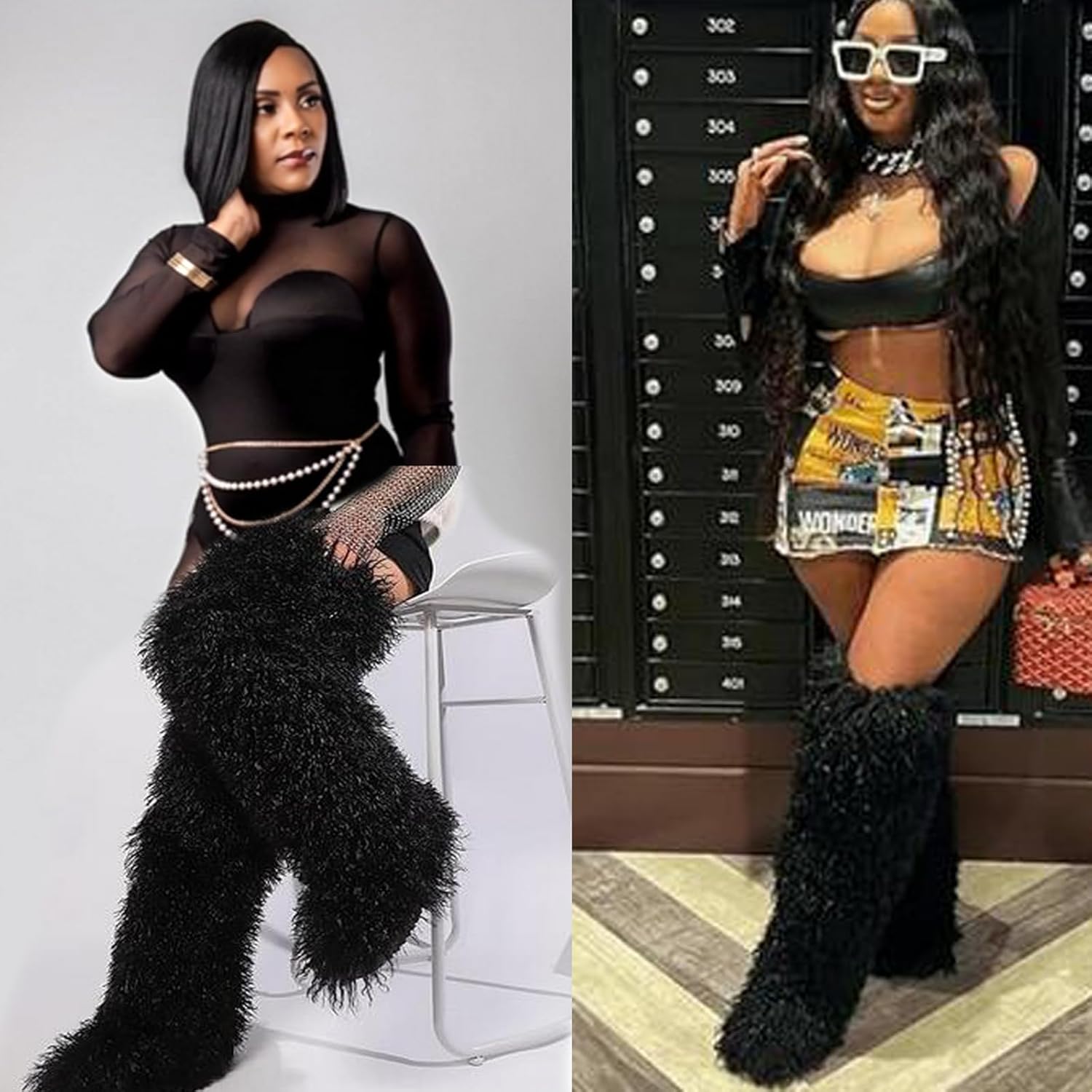 YXCFEWD Over the Knee Faux Fur Boots for Women 29 inchs Winter Thigh High Boots Fluffy Furry Snow Boots - Image 6