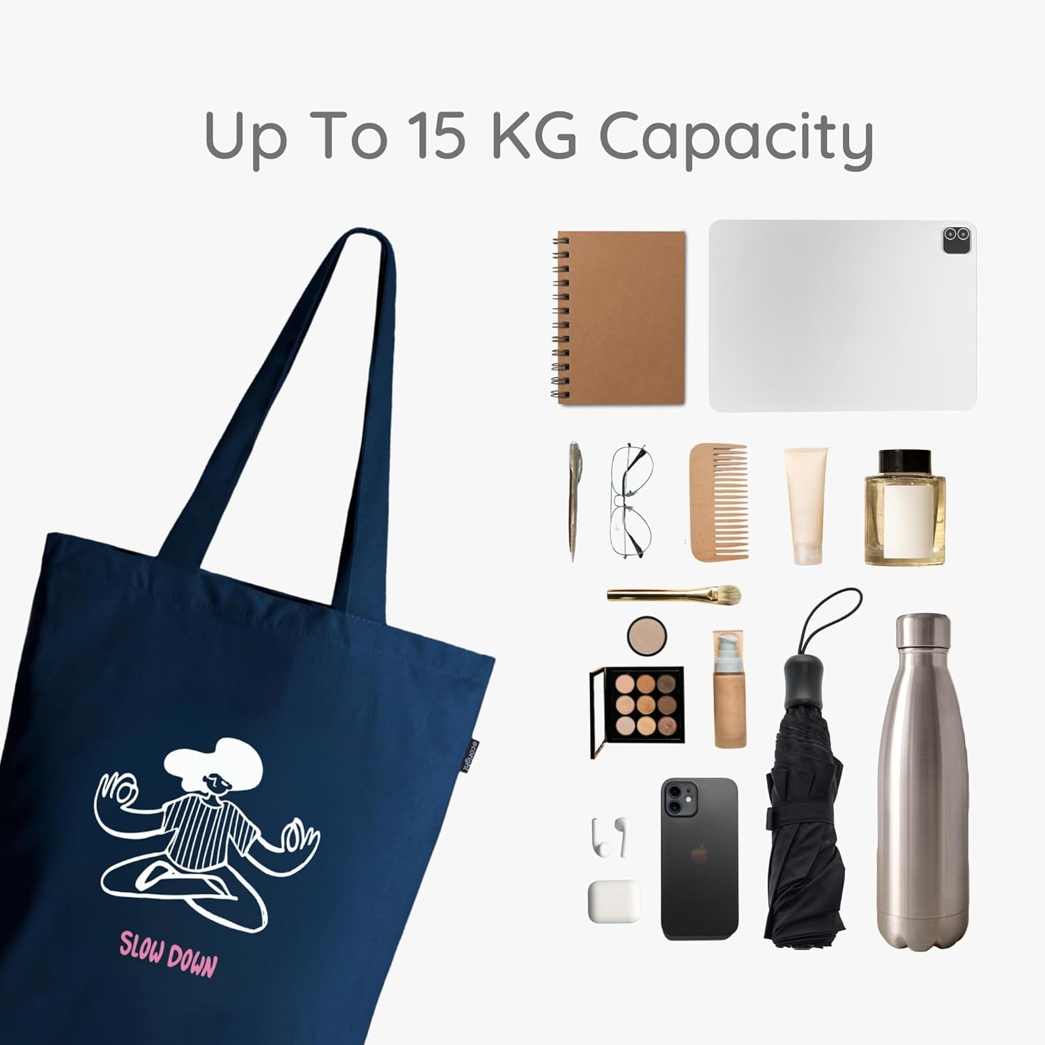 Ecoright Tote Bag for Women with Zipper, Small Tote Bag, Canvas Bag, Reusable Cotton Bag for Beach, Grocery, School & Work