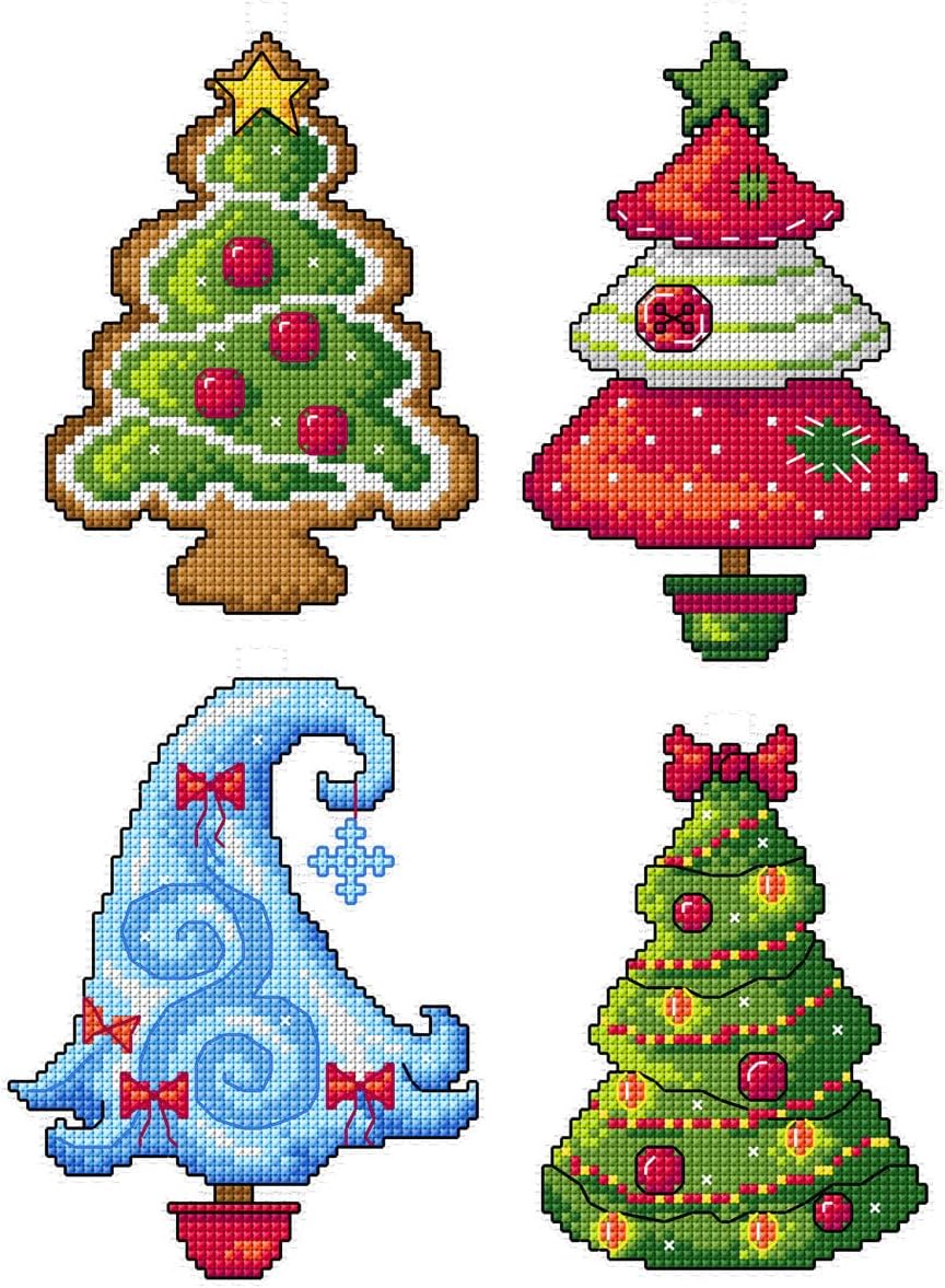 Counted Cross-Stitch Kit on Plastic Canvas with Little Animals. 4 Christmas Patterns Wreaths. 14 count Plastic Canvas Sheets 8.27x11.02 Inches. Wonderful Ornaments for Craft & Needlework Amateurs