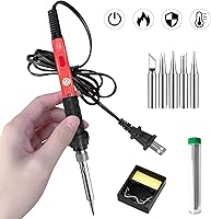 Q-MING 60W Soldering Iron Kit with Ceramic Heater, 5 Extra Tips, Stand, Solder Wire & Sponge - Fast Heat for Electronics Repair