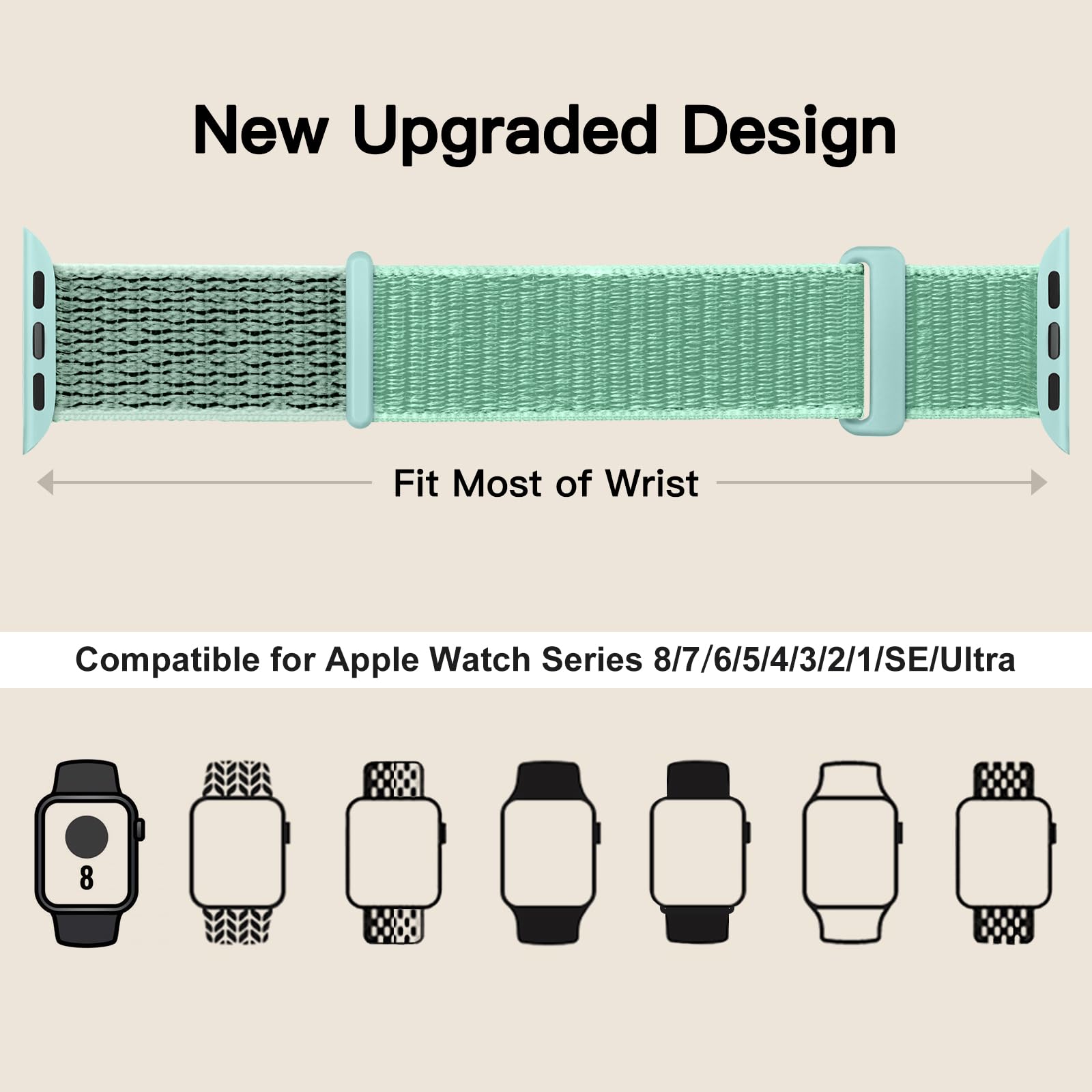 Yoohoo Nylon Cinturino Compatibile con cinturino Apple Watch 38mm 40mm 41mm 42mm(Series 10) uomo donna, cinturino sportivo regolabile per iWatch Serie 10 9 8 7 6 5 4 3 2 1 SE SE2 Ultra Ultra2