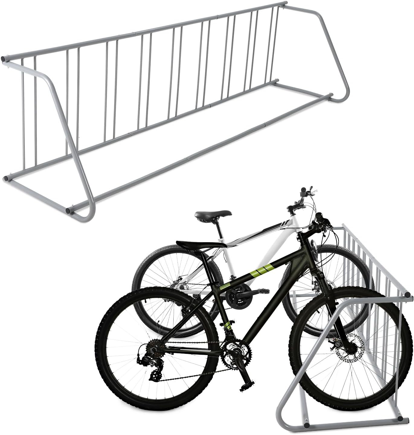 Single Side 9 Bike Floor Rack 110 Inch Length Freestanding Bicycle Parking Stand In Ground Grid Design for Garages Streets Yards and Bike Events Heavy Duty Storage (Grey, Single Side 9 Bike)