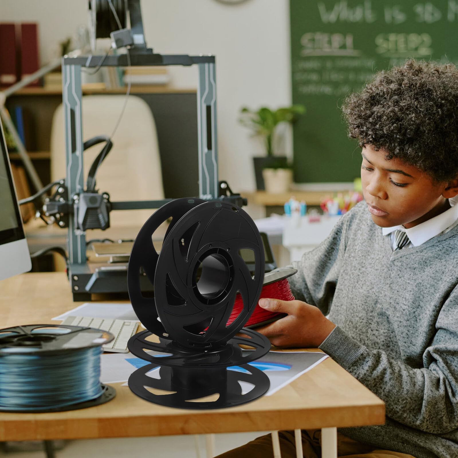 Carrete de Filamento Reutilizable para Impresora 3d de Abs Negro, Soporte de Almacenamiento Diseño de Flujo de Aire Óptimo, Paquete de 6 Unidades para Filamentos Pla y Petg