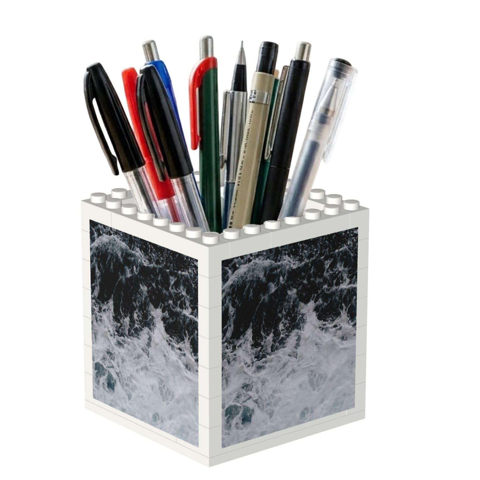 Poadnly Ocean Splash Foam Printed, Pen Pot Pencil Holder for Office Home School, Compact Desk Organiser for Office Stationery
