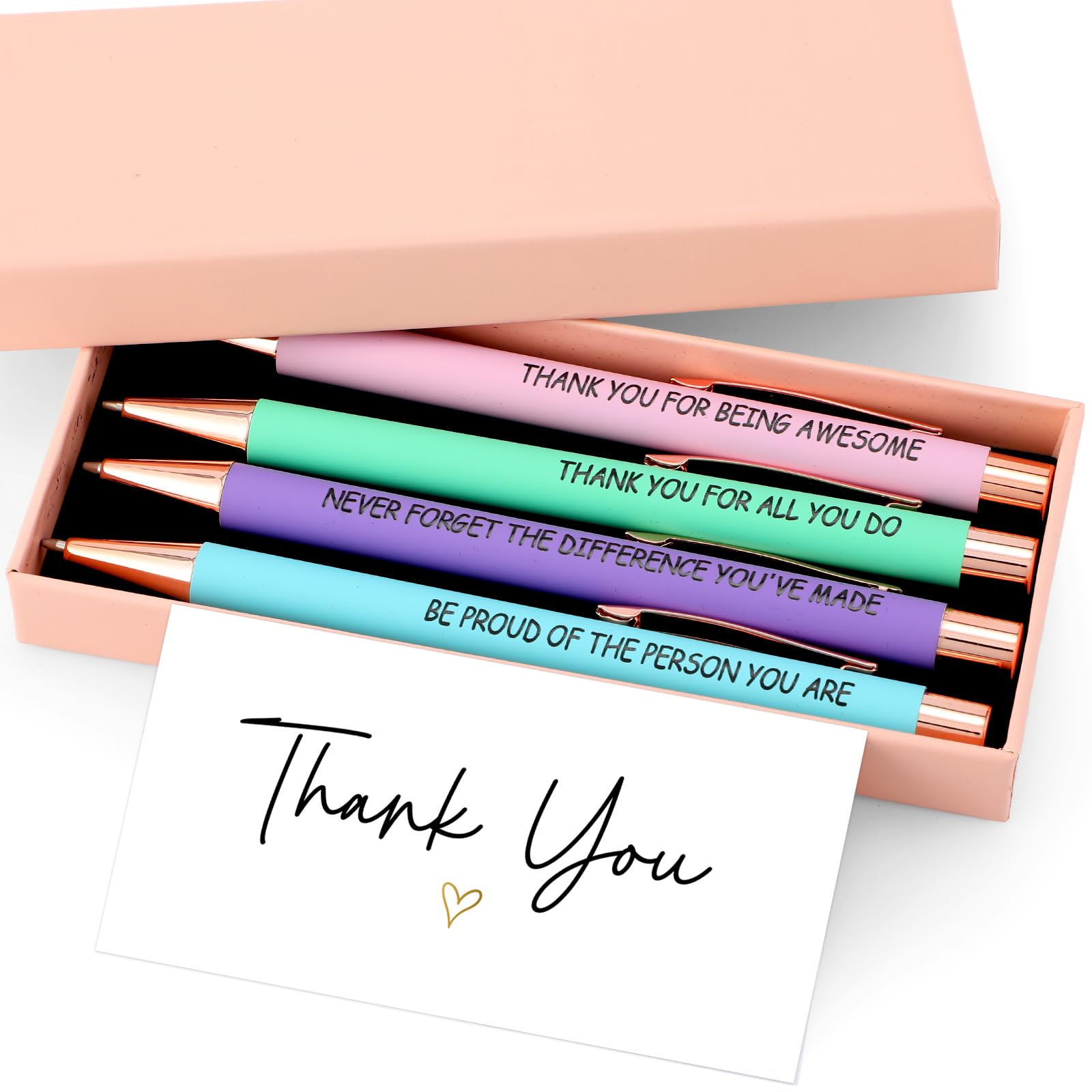 Tenare 4 Pack Thank You Gift Pen Set Black Ink Ballpoint Pens & Gift Box with Cards for Appreciation Inspirational Retirement Birthday Christmas Teacher Office Writing Gifts(Vibrant)