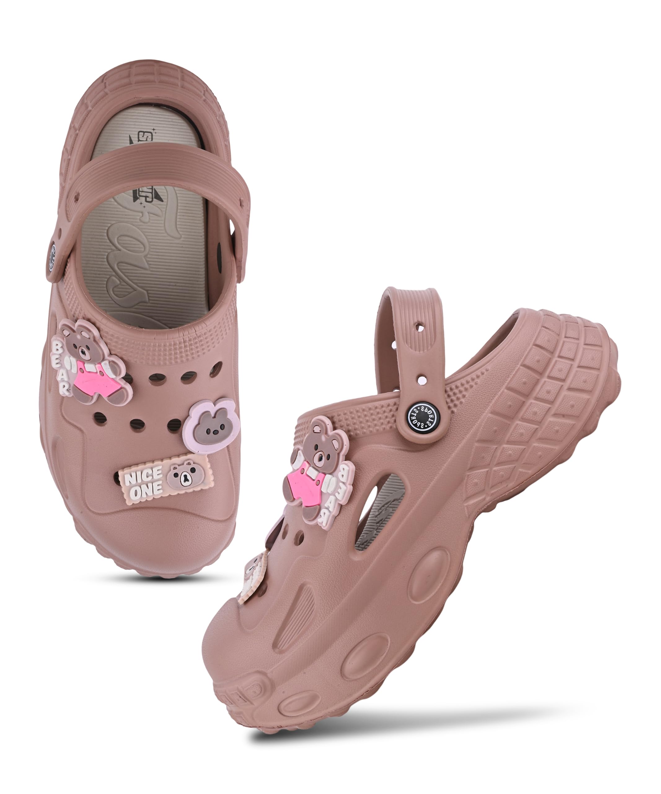 women bear charm clogs | lightweight waterproof casual slip-on sandal clogs with adjustable backstrap