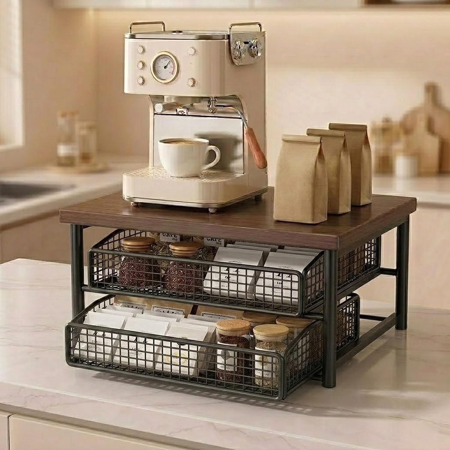 Space Saving Kitchen Countertop Organizer with Drawers (double layer,A)