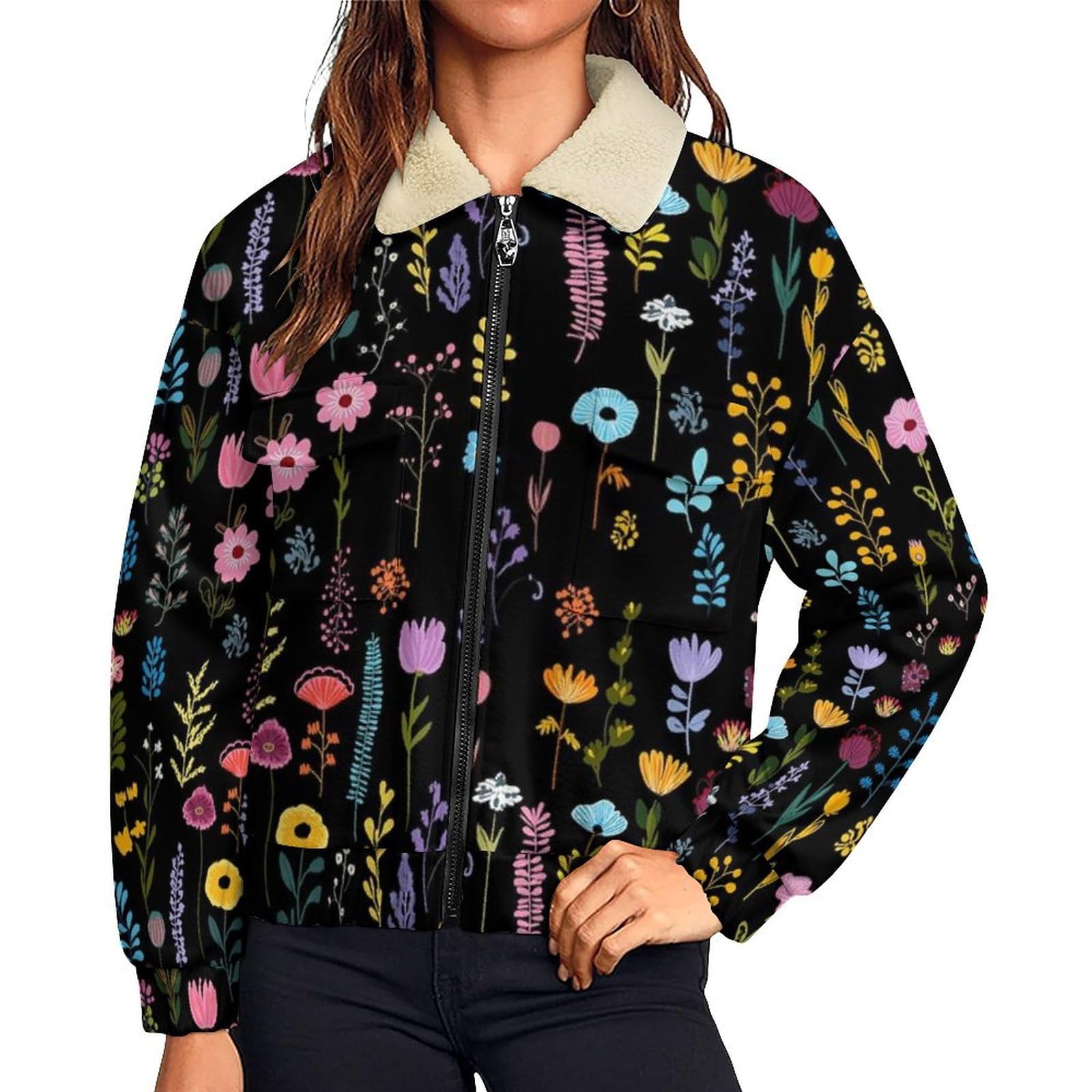 Chaqueta de invierno con estampado floral de flores silvestres 8