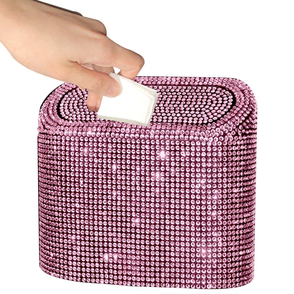 Casiler Pink Bling Car Trash Can Glitter Car Bin With Lid Auto Storage Box Interior Container Rubbish Bin Automotive Accessories