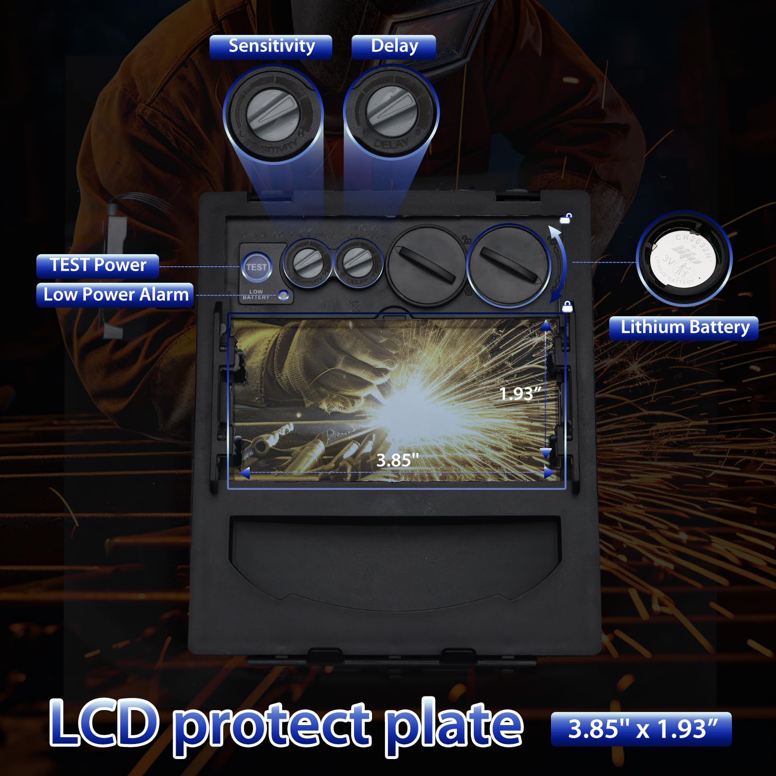 Pantalla amplia de visión grande de 3.94 x 1.93 pulgadas, funciona con pilas solares, 4/9-13 para TIG MIG ARC Cool Welder Mask Hood Helmet