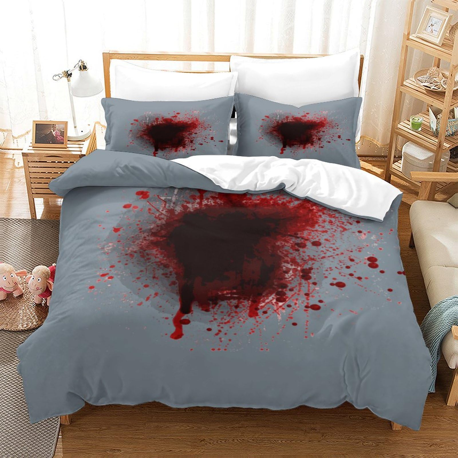 P1s9u7w5y Blood Splash-6 3D Printed Bloody Art 3Pcs Microfiber Horror Duvet Cover Set Splatter Bedding Set King（220X240cm）