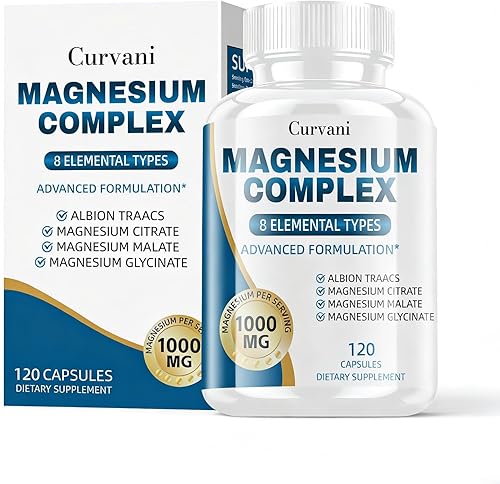 Suplemento complejo de magnesio, proporcionado por 1000 mg de ocho formas diferentes de magnesio, fácil absorción para huesos, músculos,