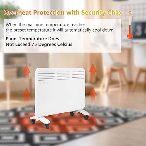 Miniatura 5 de LUCKYERMORE Calentador de espacio debajo del escritorio para oficina, completamente silencioso, calentador de pared 2 en 1, protección contra