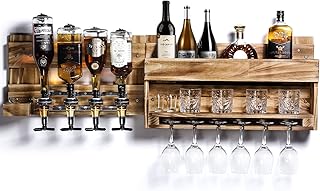 Homde Wine Rack Wall Mounted Wood Alcohol Shelf with Bottles Stemware Glass Holder Rustic