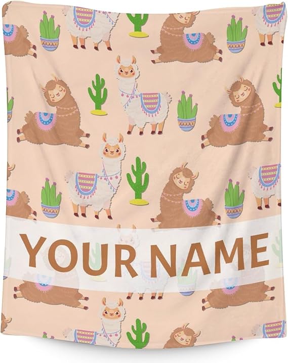 Blanket for Girl Boy - 40x50 Inches Cute Llama Throw Gifts - Personalized Brown Soft Fuzzy Blankets for Bed, Couch & Living Room