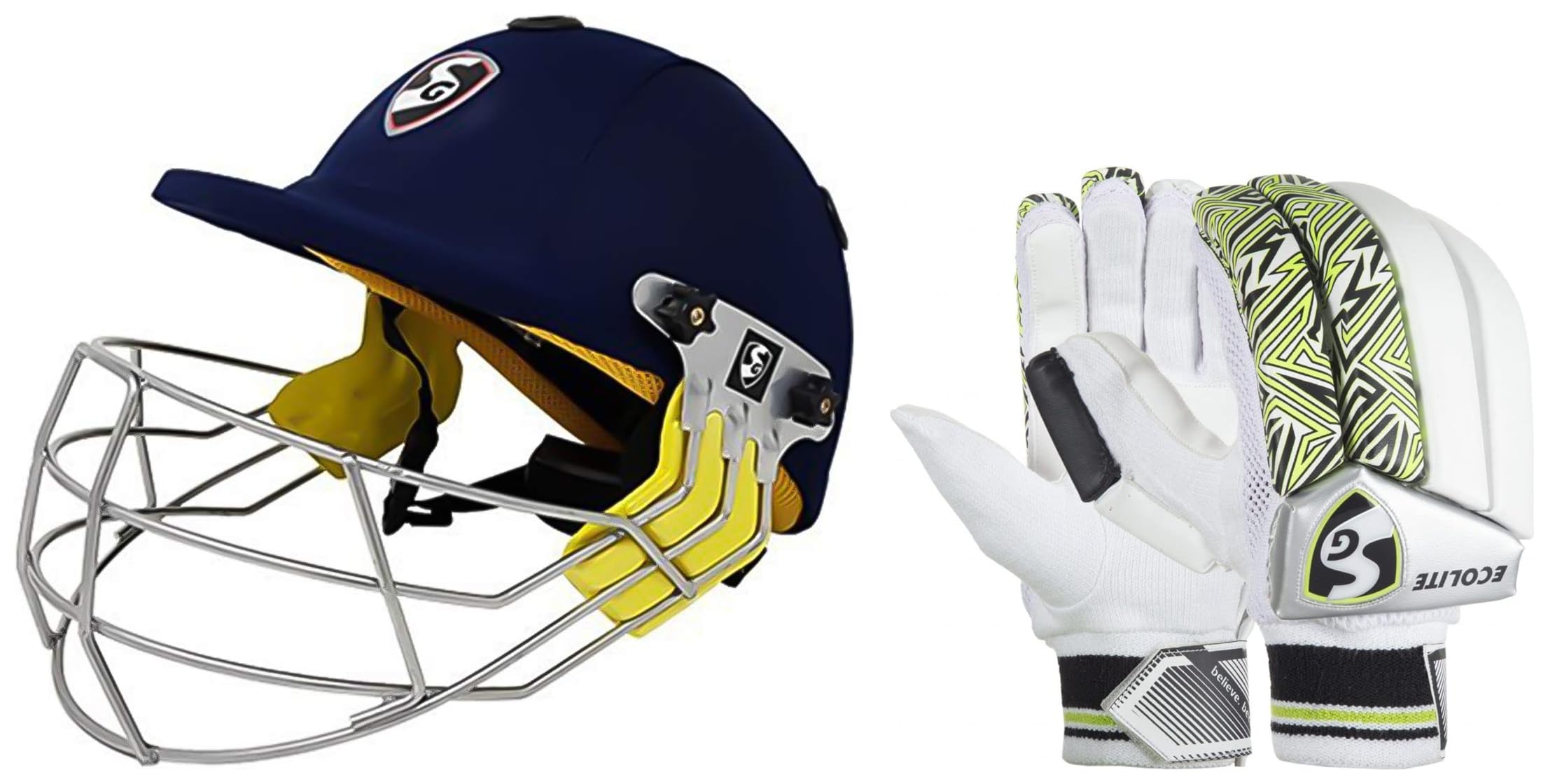 SG Smart Cricket Helmet, Size - Medium & SG Ecolite RH Batting Gloves, Junior (Color May Vary)
