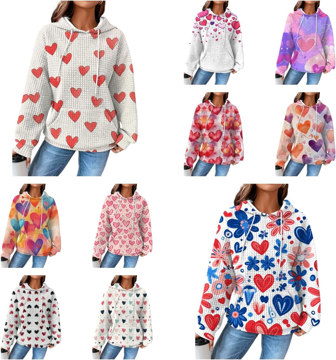 Women's Valentines Day Hoodies Pullover Waffle Crewneck Cute Graphic Hooded 2025 Spring Fashion Sweatshirts - Image 4