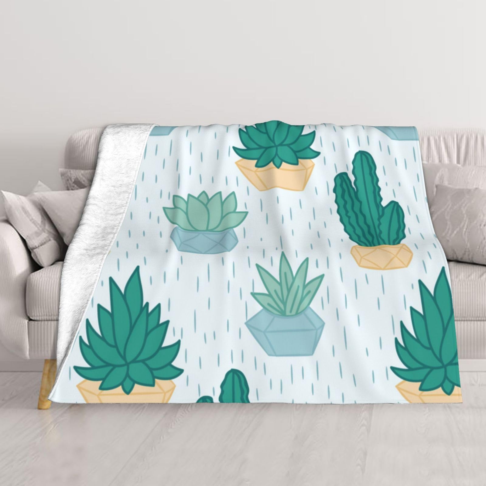 Couverture en flanelle de 152x127 cm avec motif de plantes vertes pour le salon