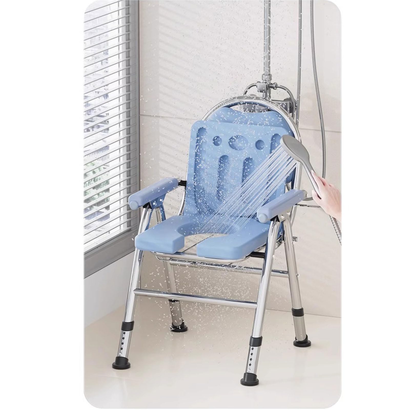Silla de baño Plegable con Inodoro, Silla de Ducha, Taburete de baño Antideslizante con Asas y Respaldo for Embarazadas y Personas Mayores, Altura Fija.(4 Level Height Adjustable)