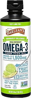 Barlean's Key Lime Pie High Potency Omega 3 Fish Oil Liquid Supplement, 1500mg of EPA & DHA Fatty Acid, Smoothie Flavored & Burpless for Brain, Joint, & Heart Health, 16 oz