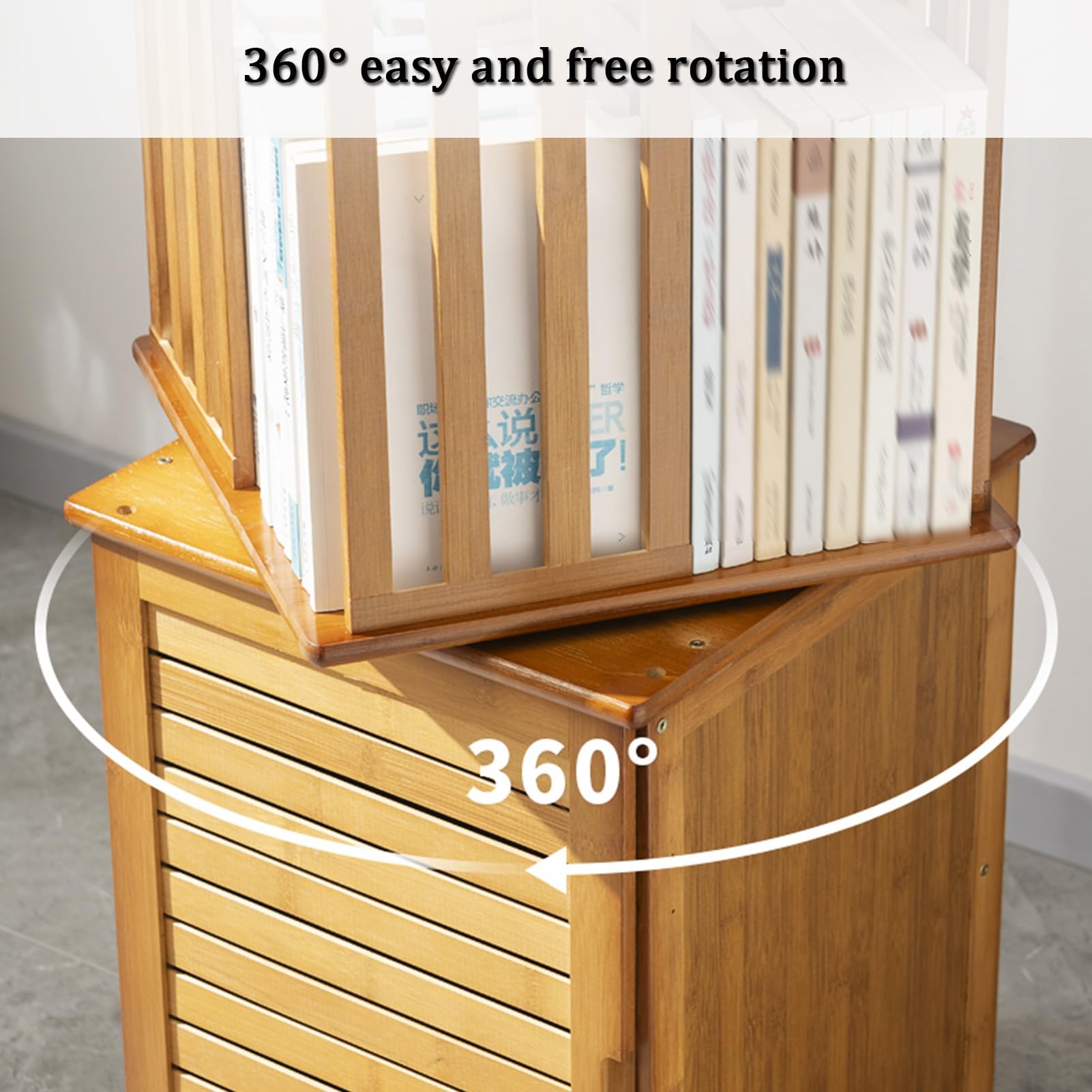 Libreria Girevole a 7 Ripiani, Torre Girevole a 360°, Organizer angolare in bambù con mobiletto, espositore salvaspazio per Piccoli spazi (14,1" x14,1)