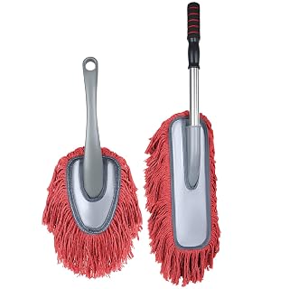 IPELY 2 Pack Large Car Duster Exterior Scratch Free with Extendable Handle and Car Duster Interior, Wax Cotton Hair Dusters (Red) - Amazon product rated Grade A