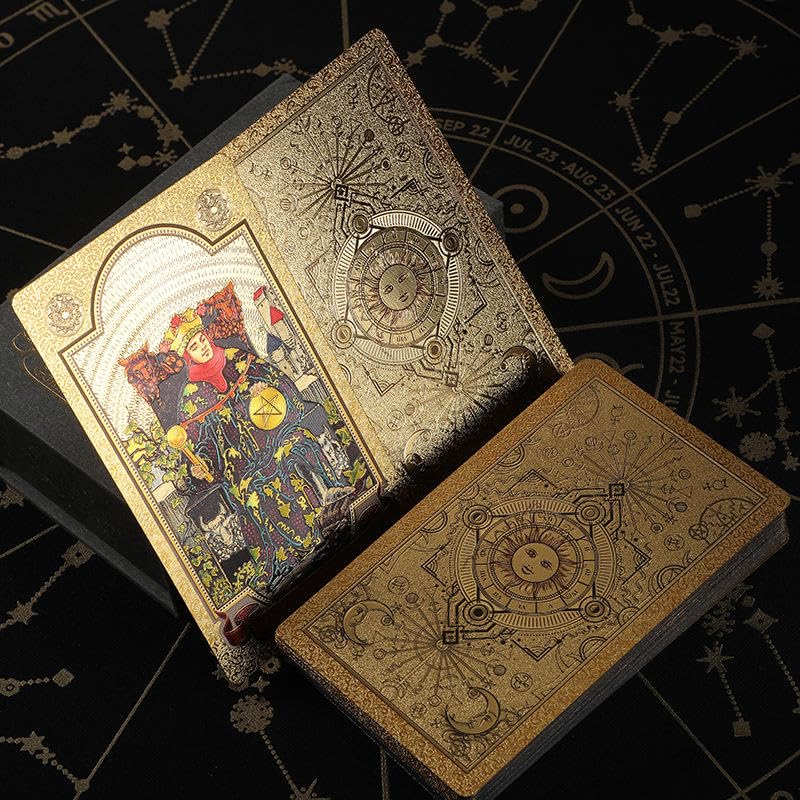 Image of AYME 78 Gold foil Tarot Cards with Guide Book Tarot Deck for Beginners and Professional Player with Box Tarot PVC Durable Waterproof Wrinkle Resistant