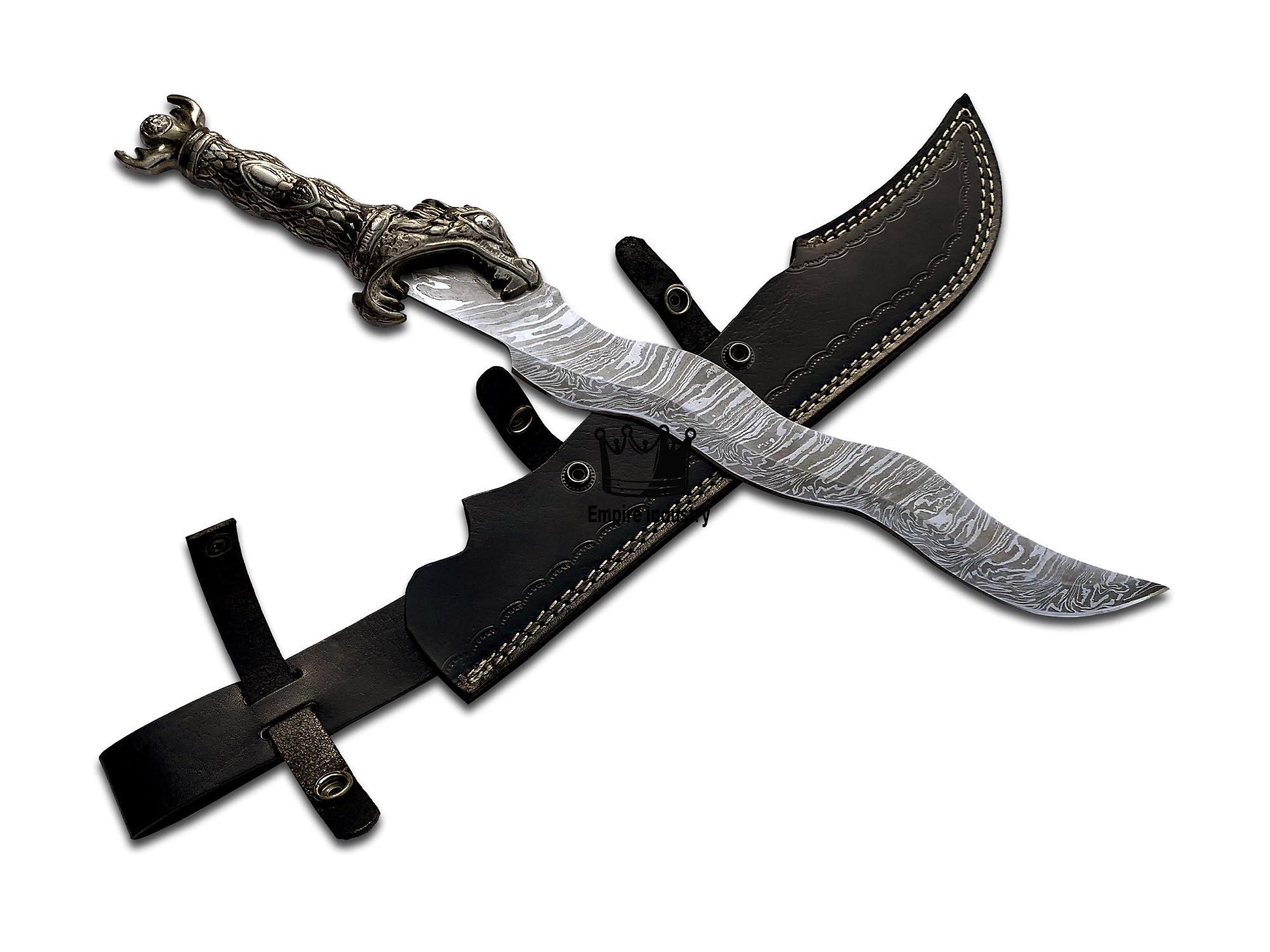 Empire - 18.5 Inch Long Handmade Damascus Steel Double Edge Short Dragon Sword with Sheath - Zinc Grip - Sharpe Edges - Hunting Sword - Hand Forged Fantasy Sword - Best Gift for Him