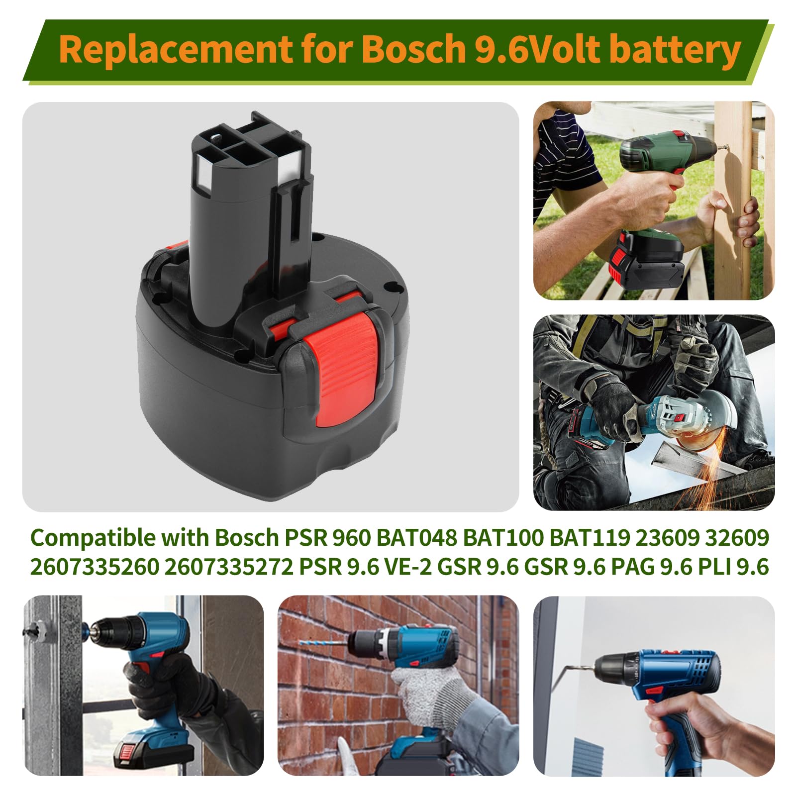 2X Shentec 9.6V 3.5Ah Ni-MH batería para Bosch BAT048 BAT100 BAT119 2607335272 2607335461 GSR 9.6VE-2 PSR 9.6VE-2 PSR960 23609 32609-RT