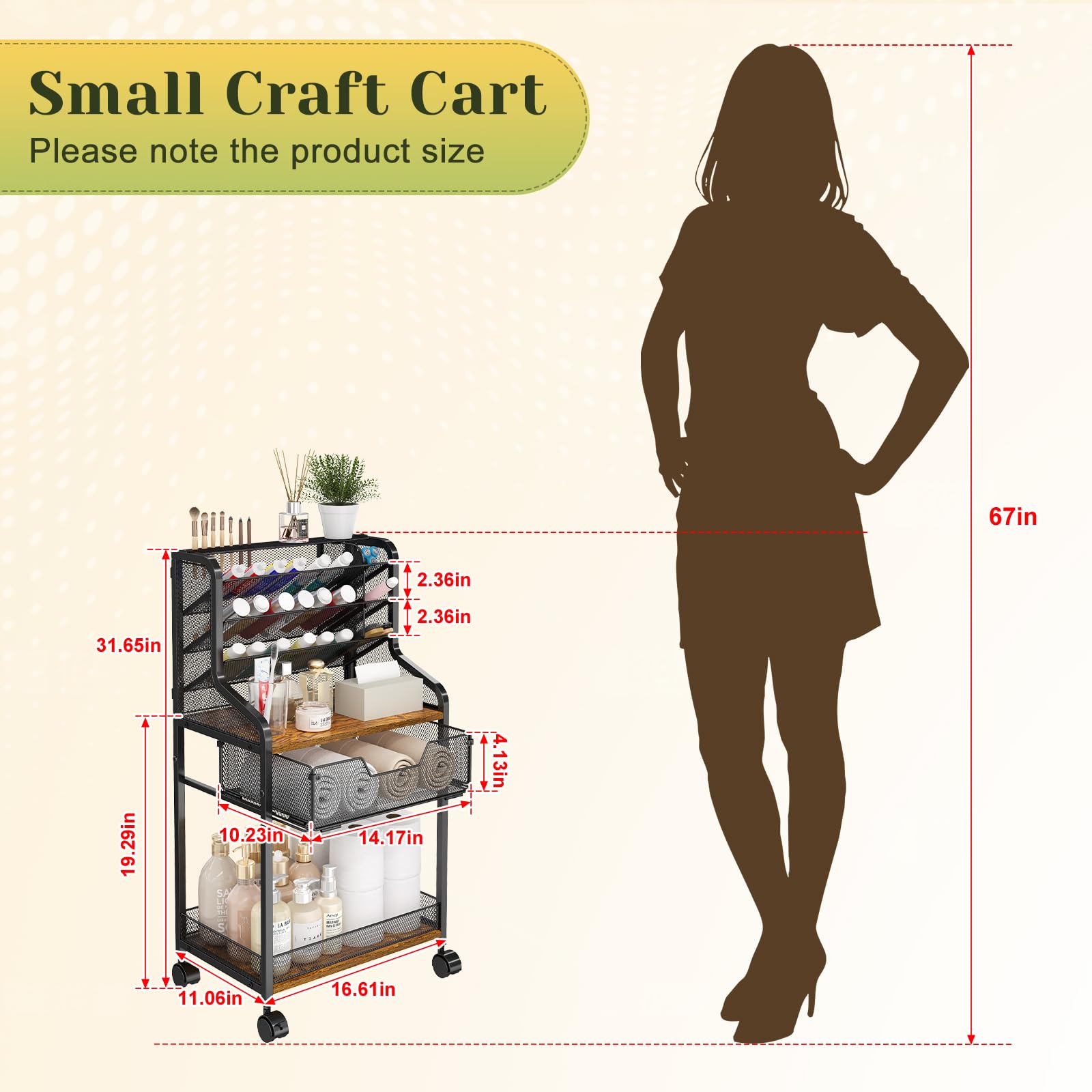 Jakyitvi 6-Tier Rolling Bathroom Storage Cart with Mesh Drawer, Metal Utility Cart with Lockable Wheels for Towels, Toiletries, and Cleaning Supplies, Organization Cart for Bathroom, Kitchen, Laundry