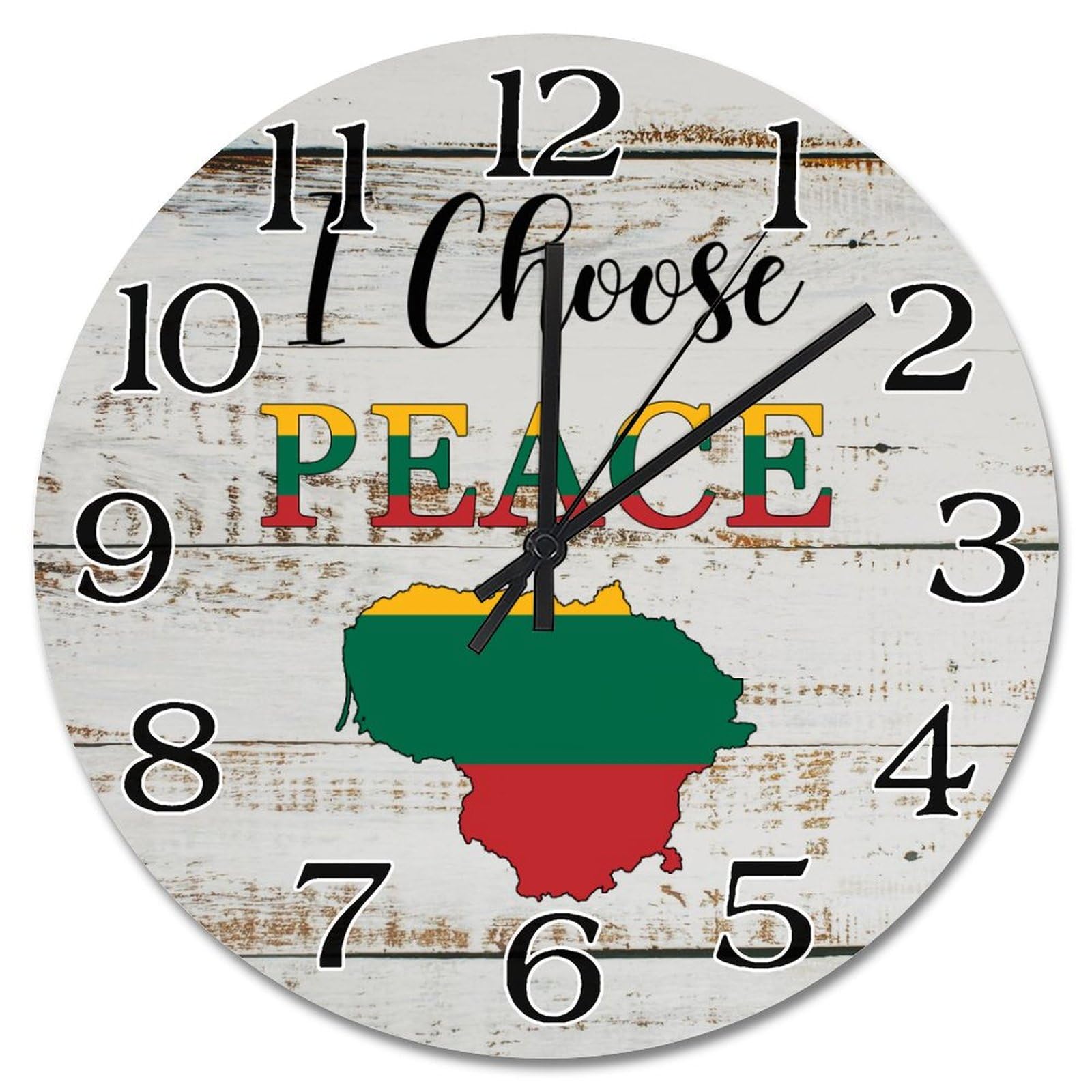Horloge murale Lituanie en bois 38 cm, artisanat silencieux pour chambre et salon