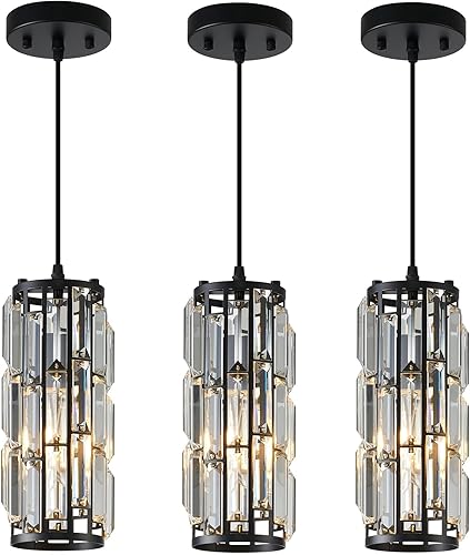 Miniatura 2 de Luces colgantes para isla de cocina, paquete de 3 lámparas colgantes modernas negras sobre mesa, ajustables, de cristal, iluminación colgante para