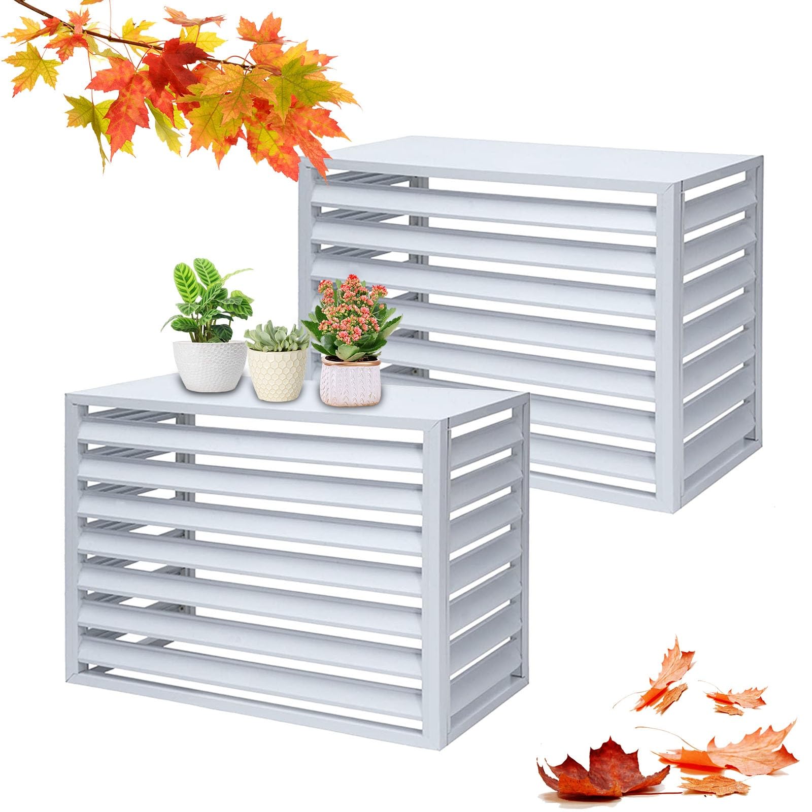 QYMYOZ Set of 2 Outdoor Air Conditioner Covers, Aluminum Fence, Anti-Theft Heat Pump Cover, Garden Shielding, Weather-Resistant, 110cm, White