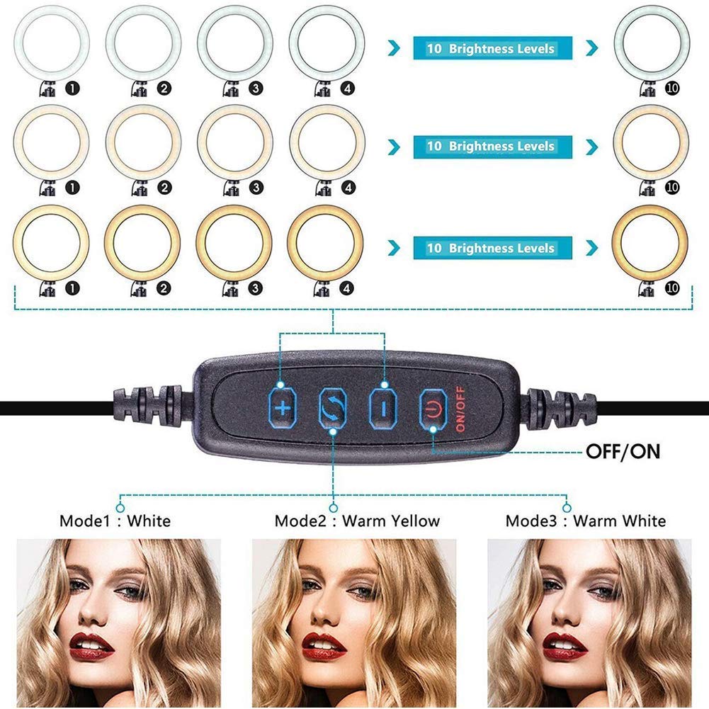 Anello Luminoso LED da 10 Pollici Selfie Ring Light con 3 modalità di Illuminazione Dimmerabile LED Camera Desk Ring Light Kit con treppiede e Supporto per Cellulare