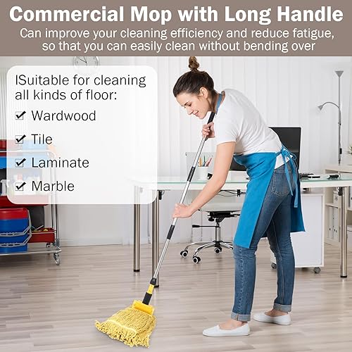 Miniatura 4 de Gejoy 3 piezas de mopas de cuerda para el hogar, fregona comercial, con extremo de bucle, trapeador húmedo, trapeador industrial, trapeador de