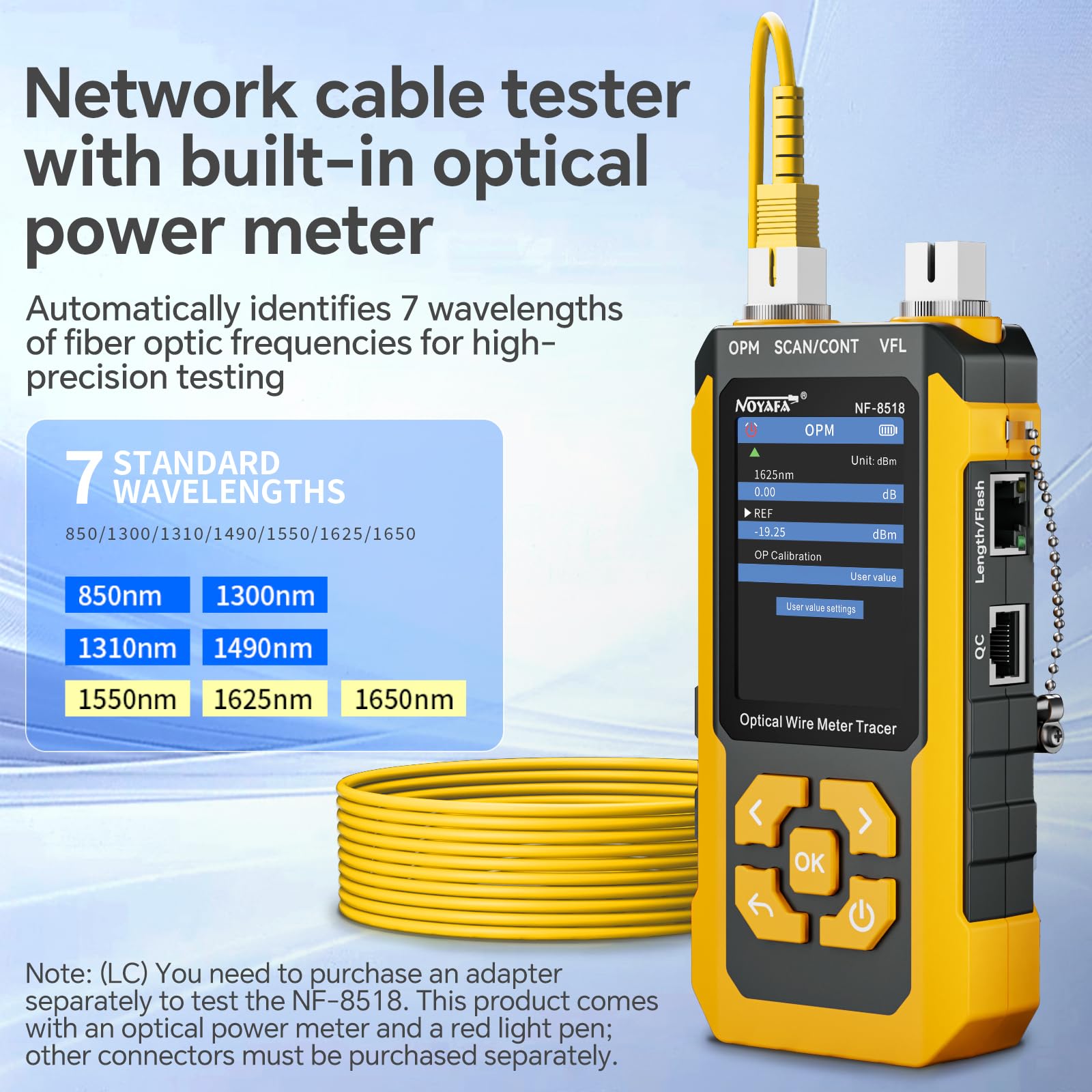 NOYAFA NF-8518 Netzwerkkabeltester mit optischem Leistungsmesser, Ethernet-Kabeltester, CAT6-Kabelortungsgerät, VFL-PoE-QC-Port-Flicker, Längenmessung, Glasfaser-Fehlerortungsgerät | Ethernet-Kabeltester, RJ45, CAT5, CAT6, Kabel-Tracker, NCV-PoE-QC-Port-F