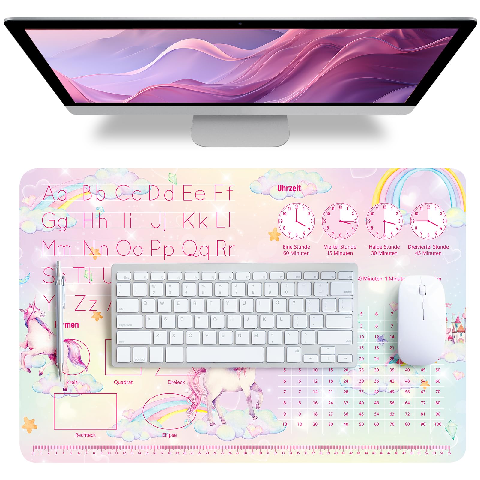 Smivyhp Alfombrilla De Escritorio De Piel, Alfombrilla De Escritorio Para Niña, Diseño De Unicornio, Color Rosa, Grande, 60 X 40 Cm, Lavable, Piel Sintética, Antideslizante, Para Oficina En Casa